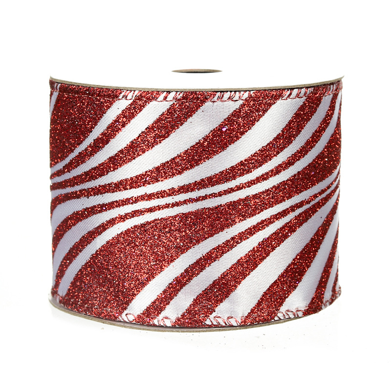 Cinta Navideña 6.3cm Blanca con Rombos y Purpurina