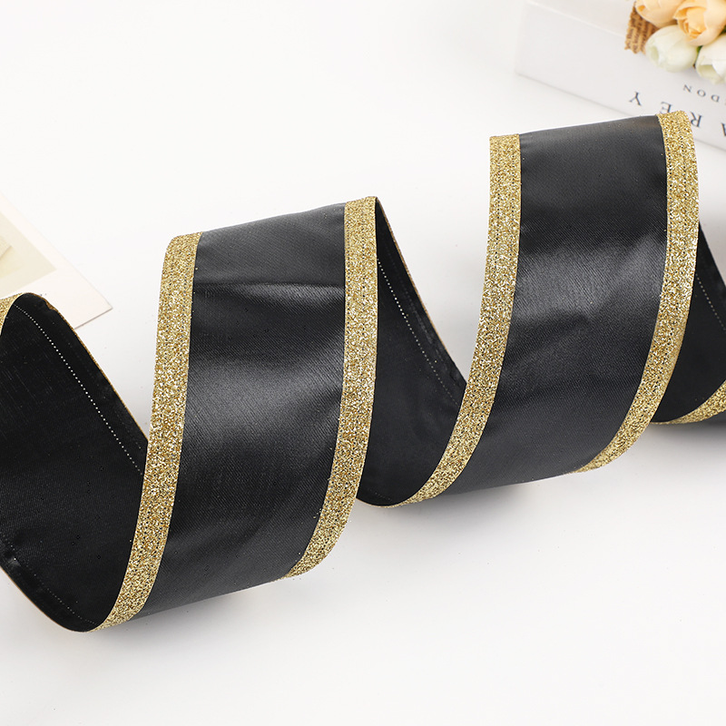Cinta Navideña Negro Dorado Laminada | Mayoreo Fábrica | Envío DDP Incluido