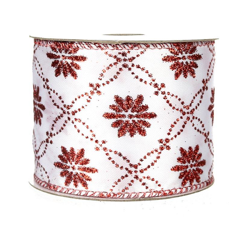 Cinta Navideña 6.3cm Blanca con Rombos y Purpurina