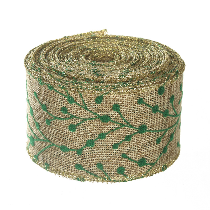 Cinta de Yute 6.3cm con Cuadrícula y Copos de Nieve 