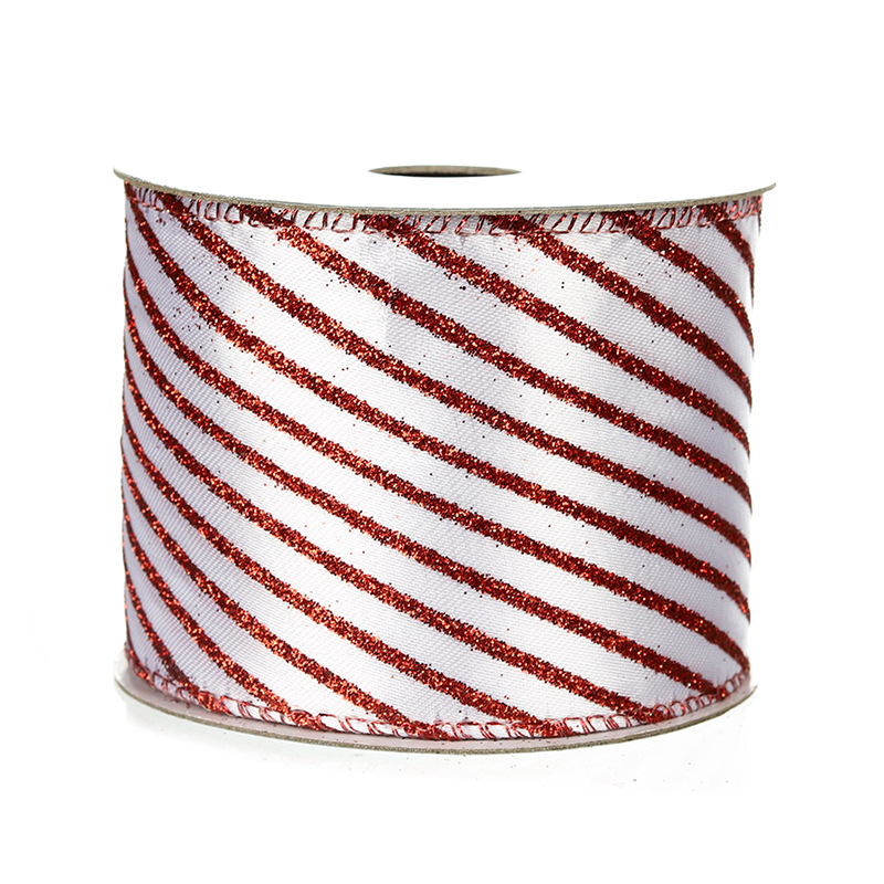 Cinta Navideña 6.3cm Blanca con Rombos y Purpurina