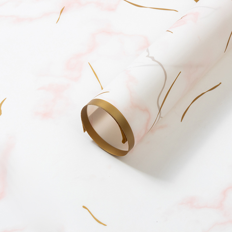 Papel de regalo de flores con patrón de mármol con borde dorado（26#）