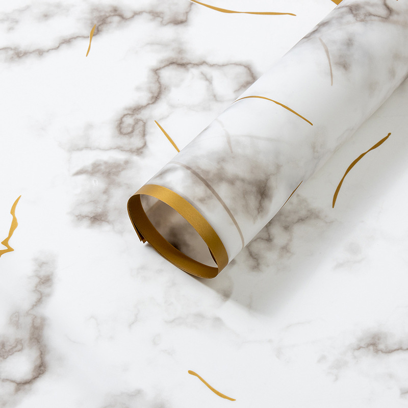 Papel de regalo de flores con patrón de mármol con borde dorado（26#）