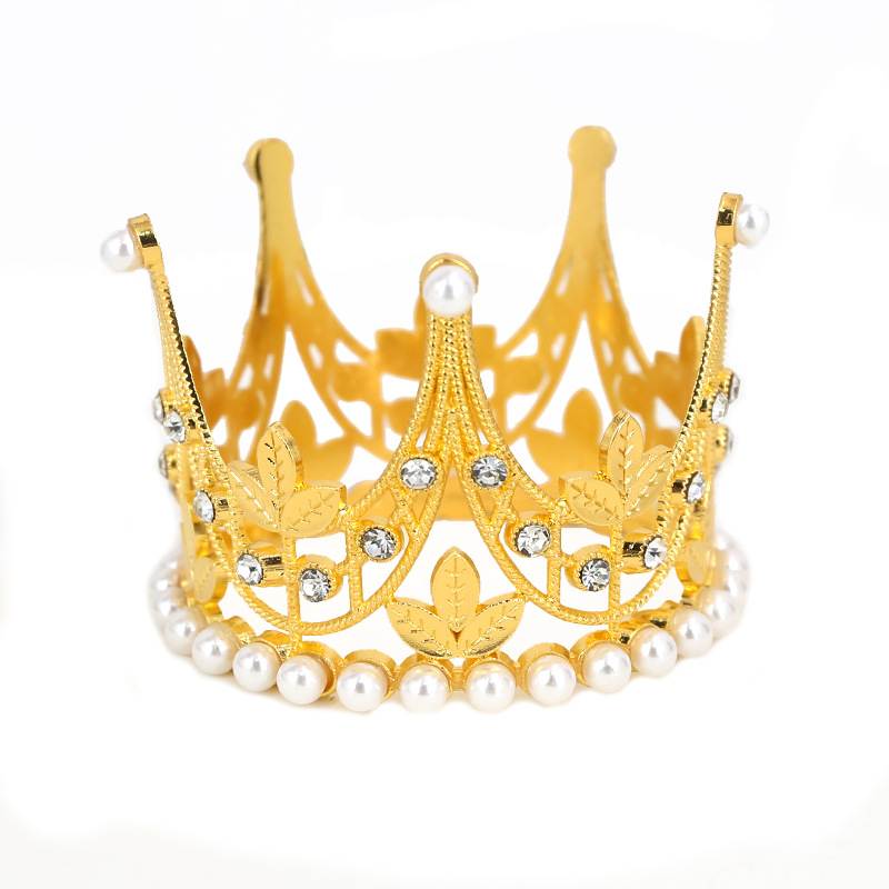 Nueva corona de actuación de fiesta de cumpleaños con tiara redonda dorada（22#）