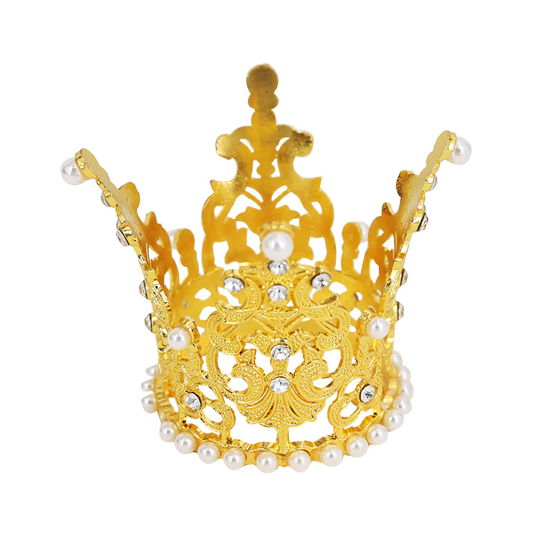 Nueva corona de actuación de fiesta de cumpleaños con tiara redonda dorada（21#）