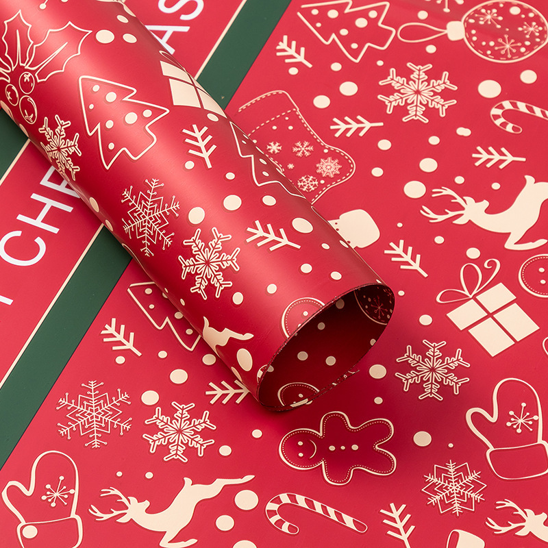 Embalaje navideño Papel de flores para envolver manzanas de Nochebuena（21#）