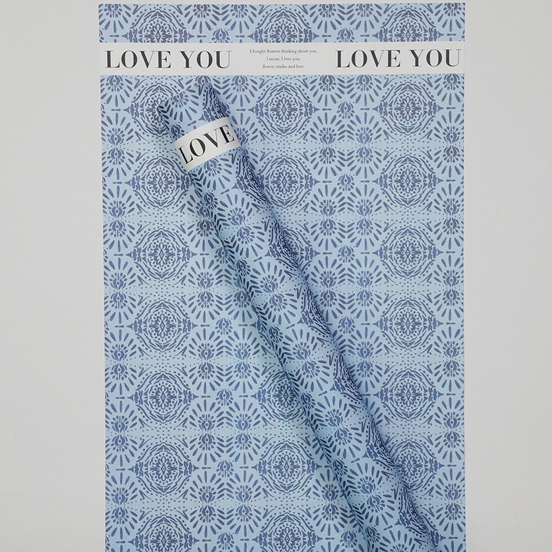 Papel de regalo de flores de porcelana azul y blanca de estilo chino（41#）