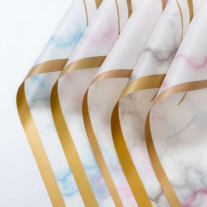 Papel de regalo de flores con patrón de mármol con borde dorado（26#）