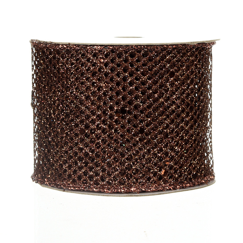 Cinta Navideña Dorada con Rejilla y Lentejuelas