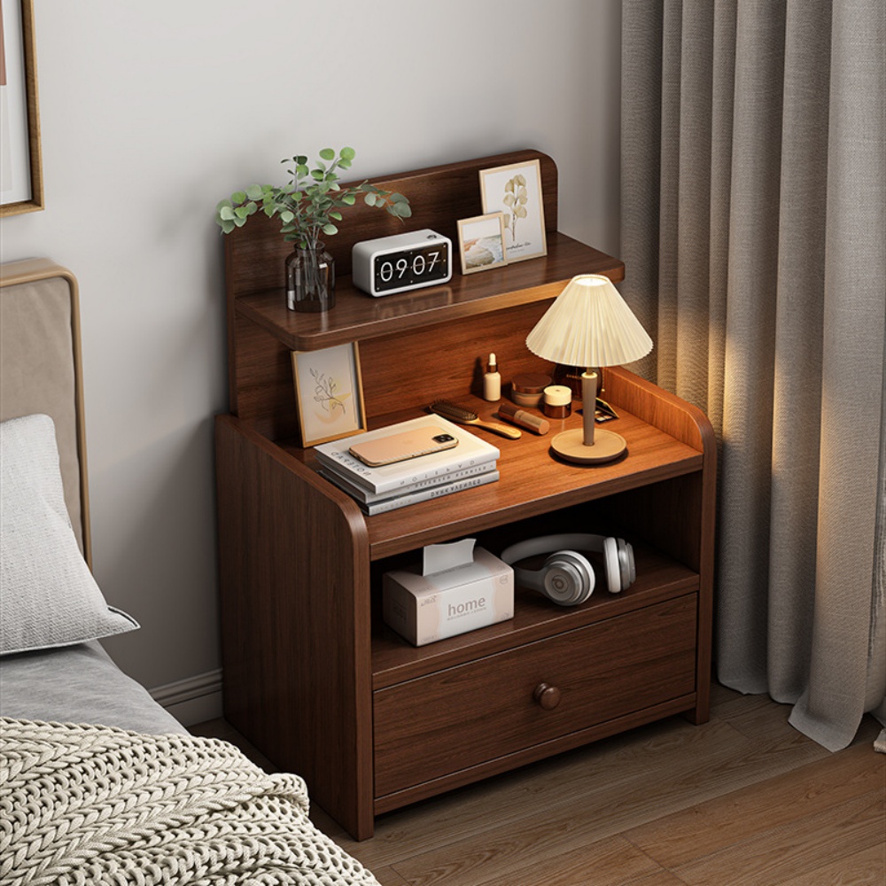 Modern Walnut Bedroom Bedside Table Small Storage Cabinet