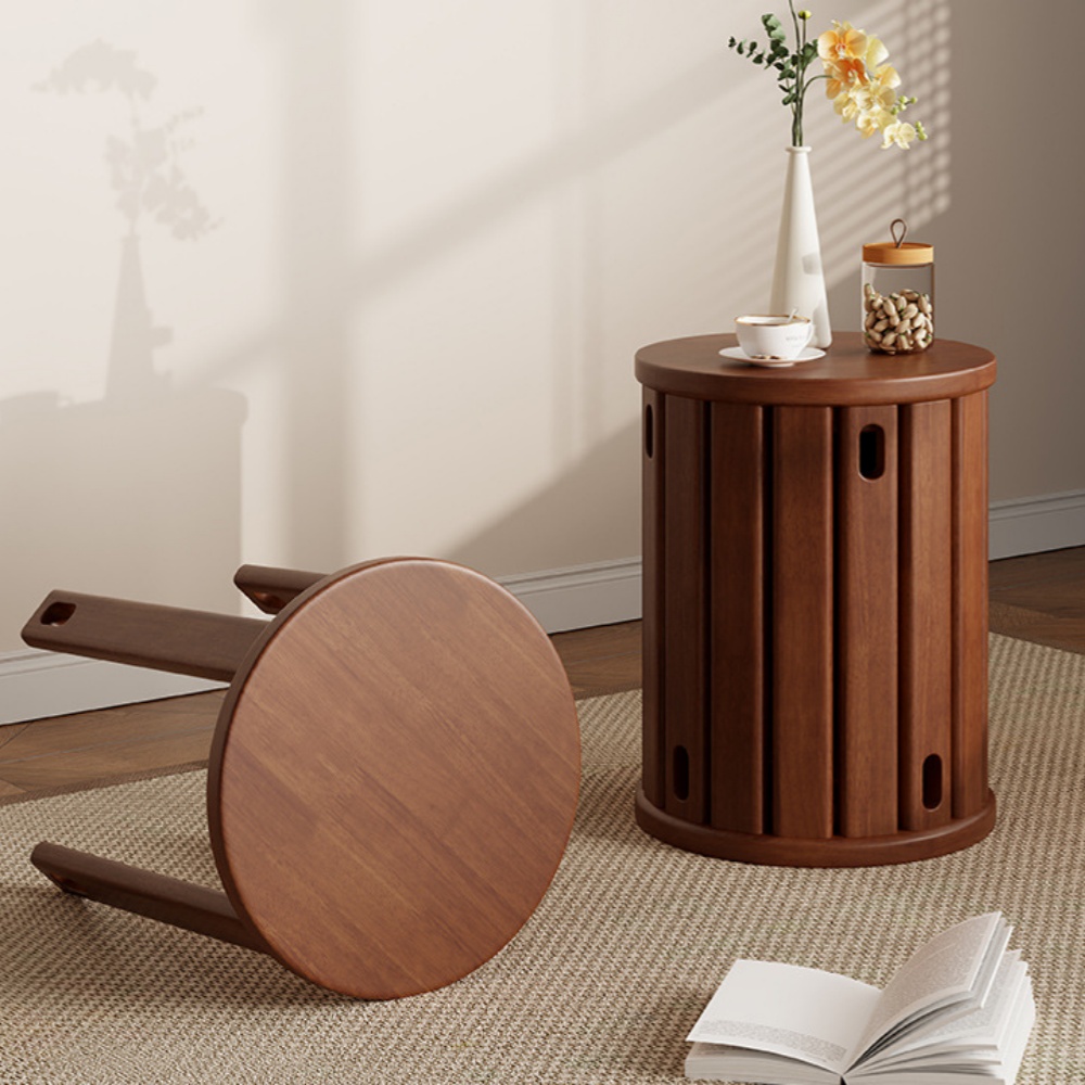 Japanese Solid Wood Folding Stool Living Room Tea Table Round Stool 2 In 1