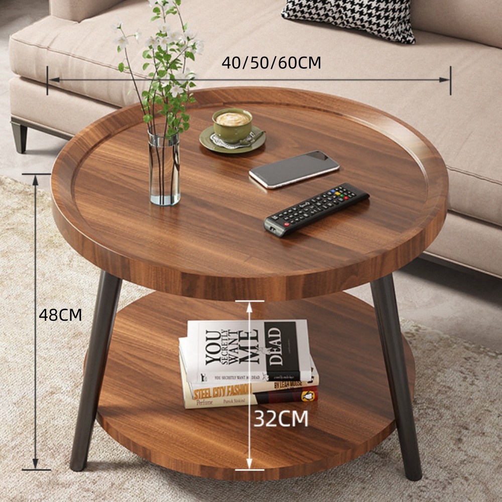 Nordic Simple Double Layer Round Table Small Coffee Table Living Room Side Table
