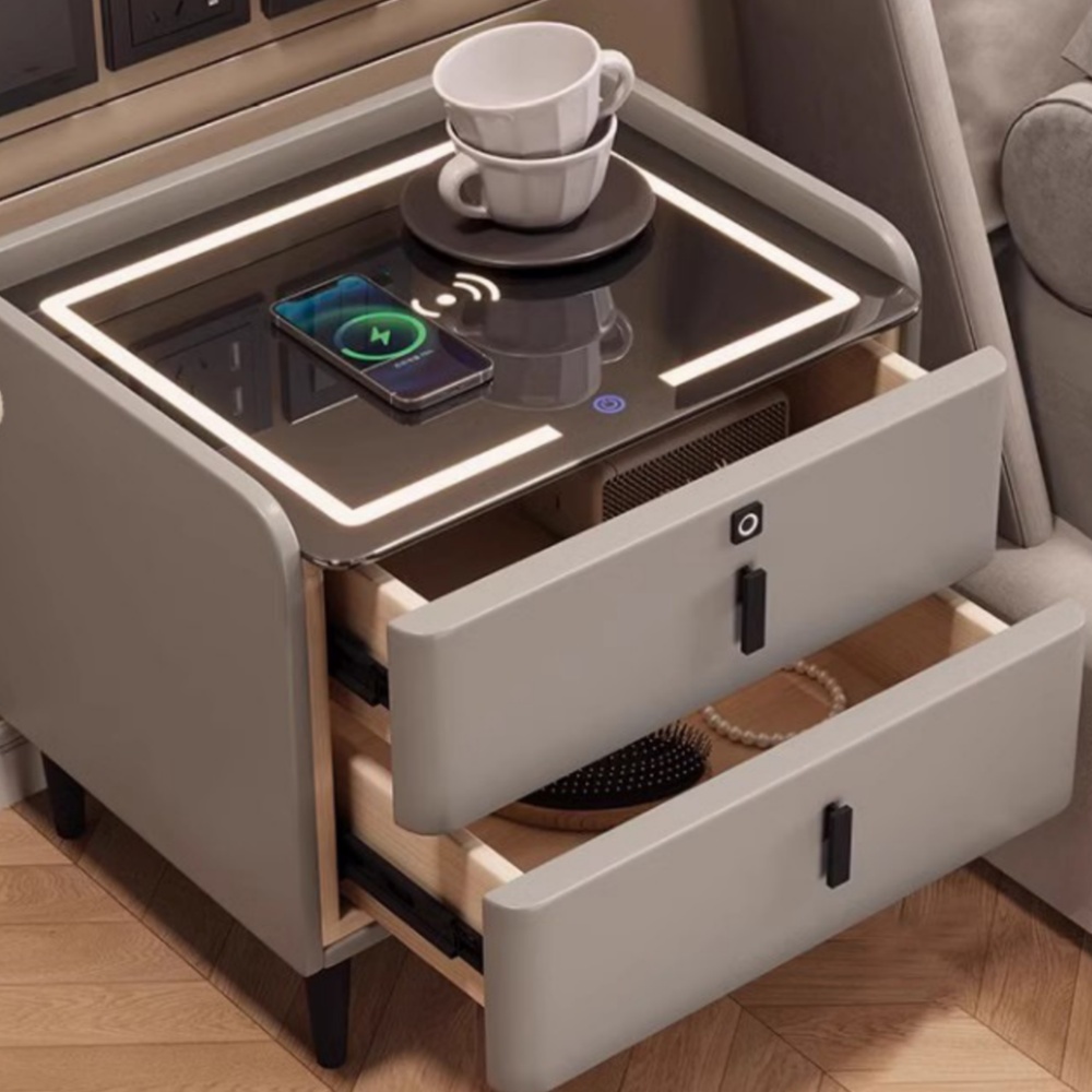 Smart Bedside Table Multifunctional Cabinet With Light Wireless Charging Speaker Fingerprint Unlocking