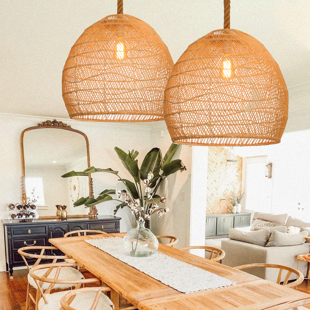 Handemade Rattan  Rope Light Pendant Lampshade For Kitchen Island-Handwovenlamp