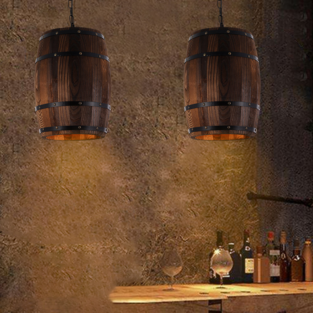 American Industrial Pendant Light Retro Wooden Barrel Creative Chandelier-Handwovenlamp