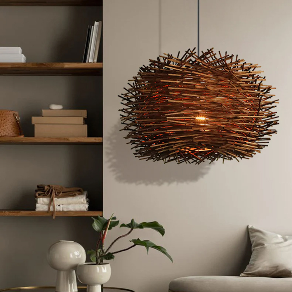 Rattan Weaving Bird Nest Light Creative Art Home Decor Handmade Lampshade-Handwovenlamp