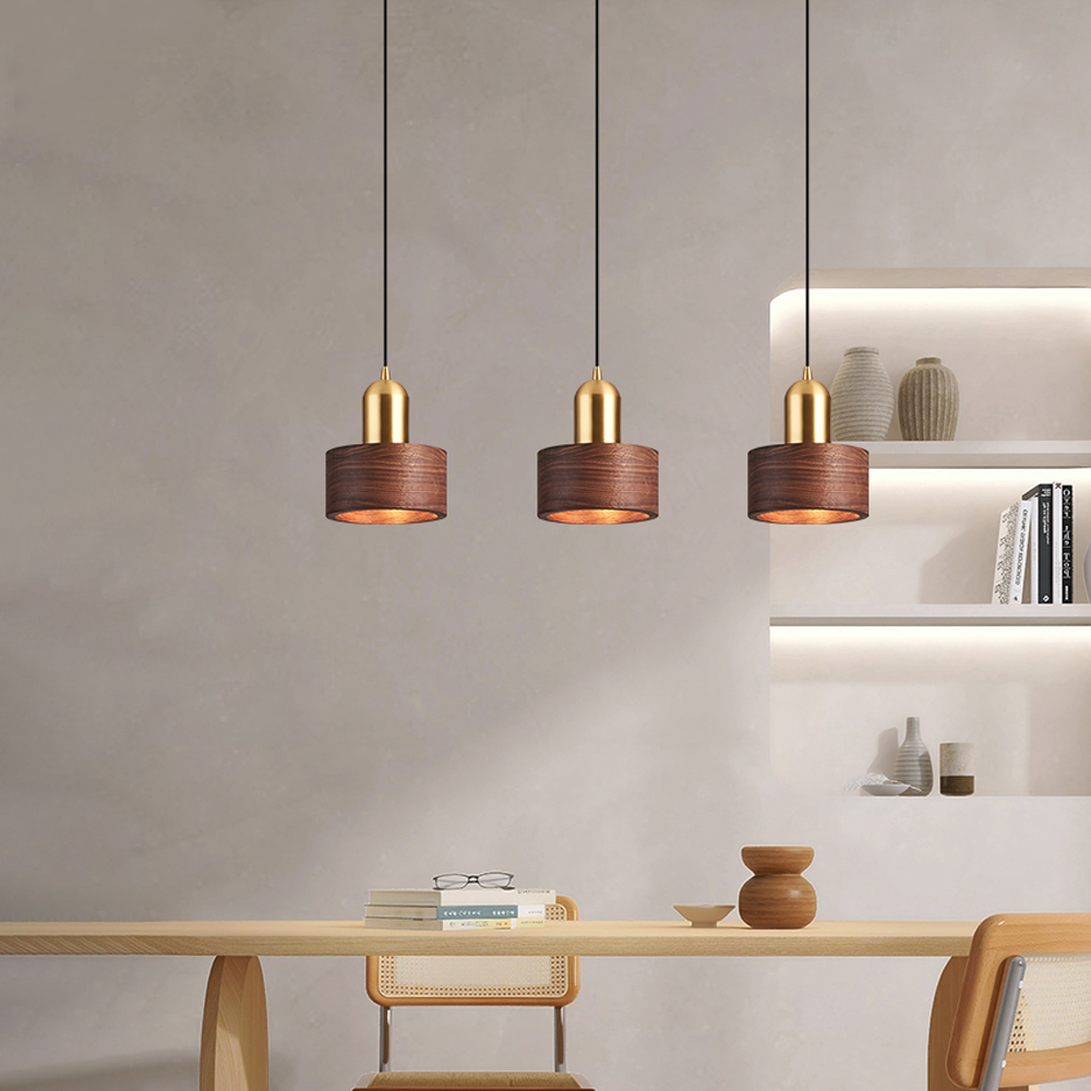 Bedroom Bedside Chandelier Light Luxury Walnut Solid Wood Small Pendant Light-Handwovenlamp