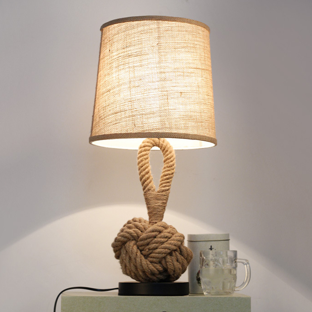 American Retro Hemp Rope Table Lamp Creative Bedroom Bedside Lamp-Handwovenlamp