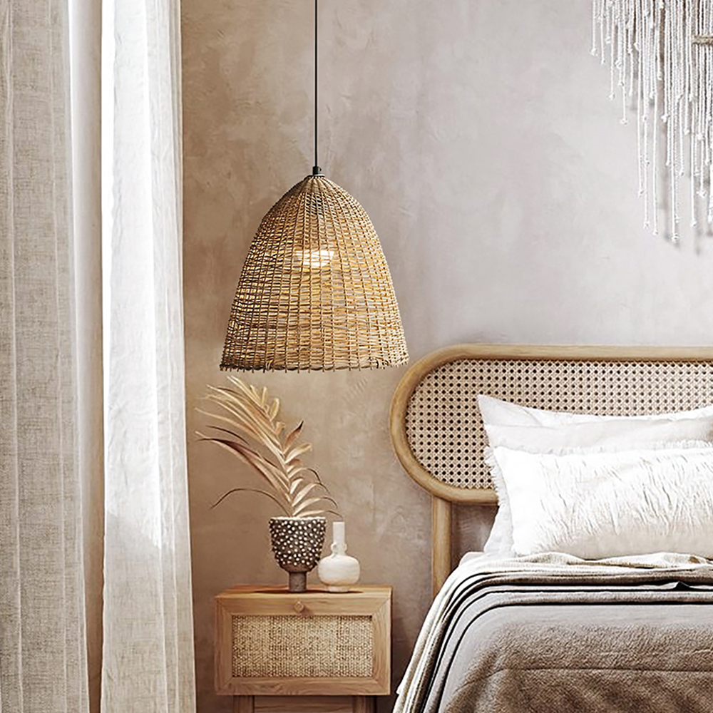 Vintage Rattan Dining Room Chandelier Wabi Sabi House Pendant Light Fixtures-Handwovenlamp