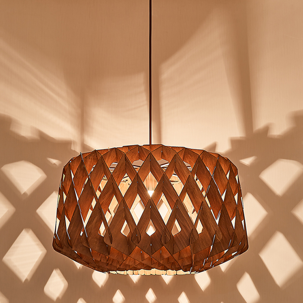 Wabi-Sabi Wooden Pendant Light Dining Room Basswood Chandelier-Handwovenlamp