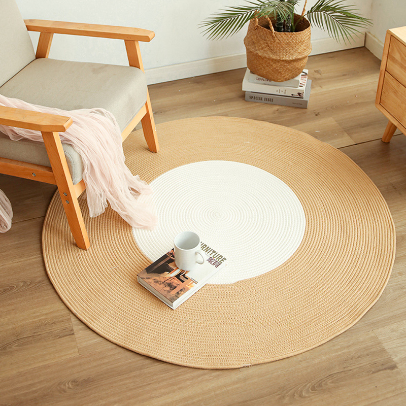 Nordic jute braided tassel floor mat rope balcony floor-to-ceiling window carpet-Handwovenlamp