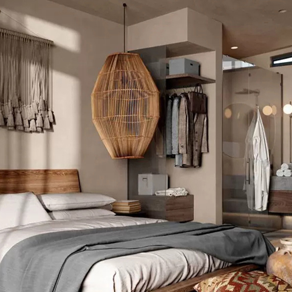 Wabi Sabi Style Bedroom Chandelier Japanese Transitional Zen Rattan Art Lamp Shade-Handwovenlamp