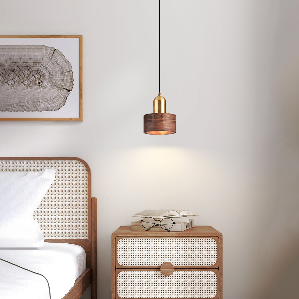 Bedroom Bedside Chandelier Light Luxury Walnut Solid Wood Small Pendant Light-Handwovenlamp