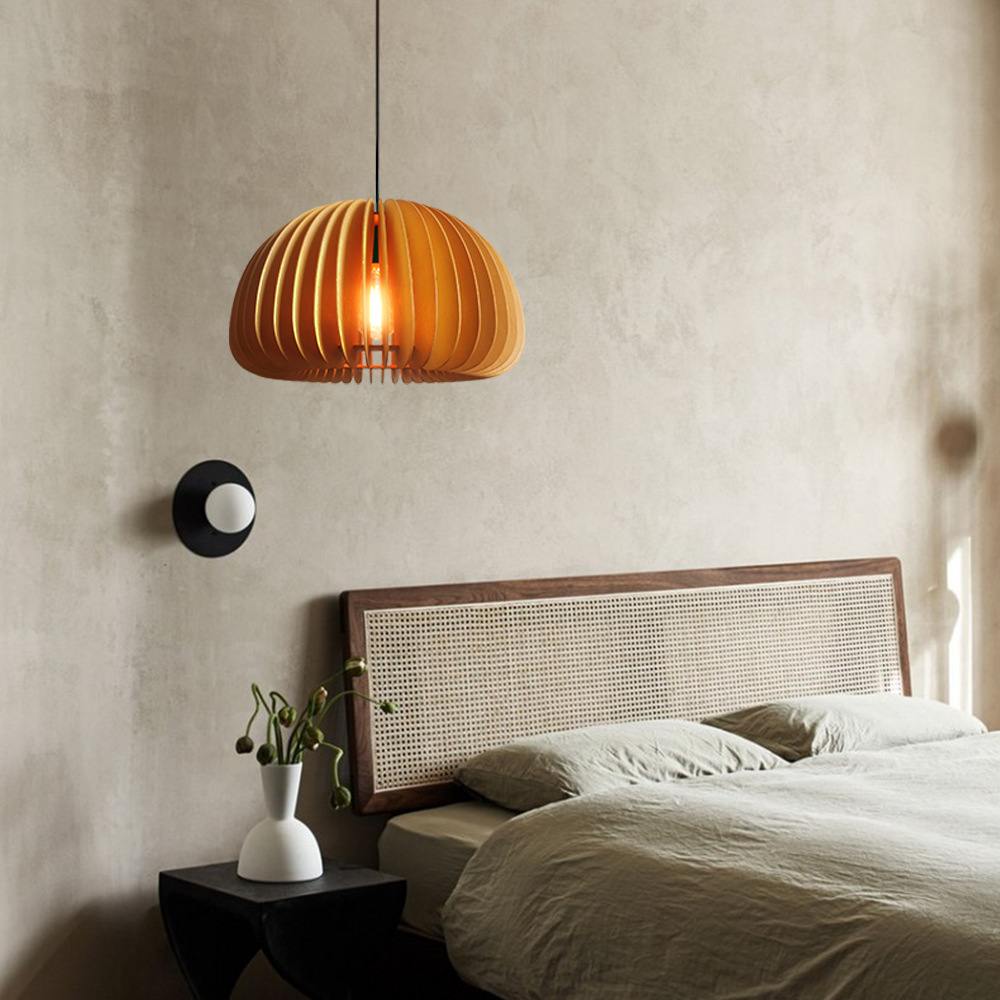 Japanese Pumpkin Lantern Wood Pendant Light Farmhouse Living Room Chandelier-Handwovenlamp