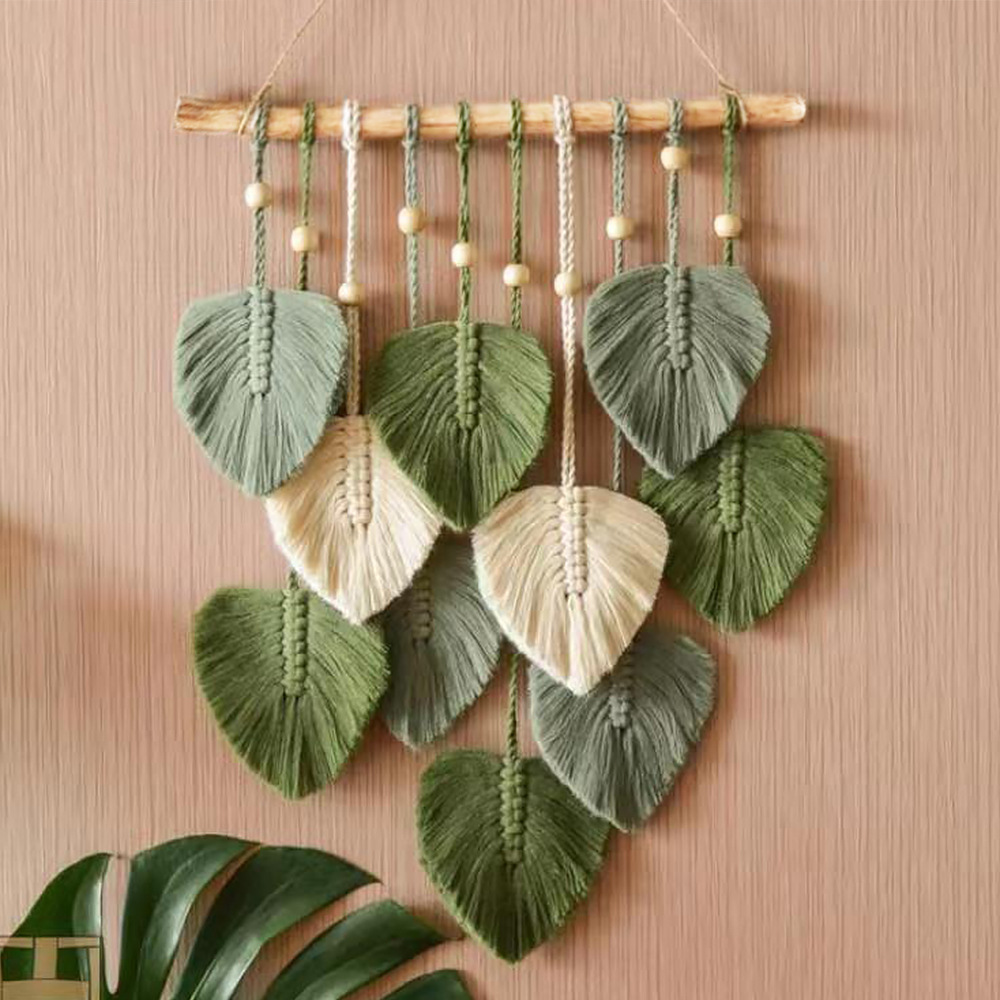 Bohemian Wall Decor Hand-woven Cotton Rope Leaf Tapestry Living Room Design-Handwovenlamp