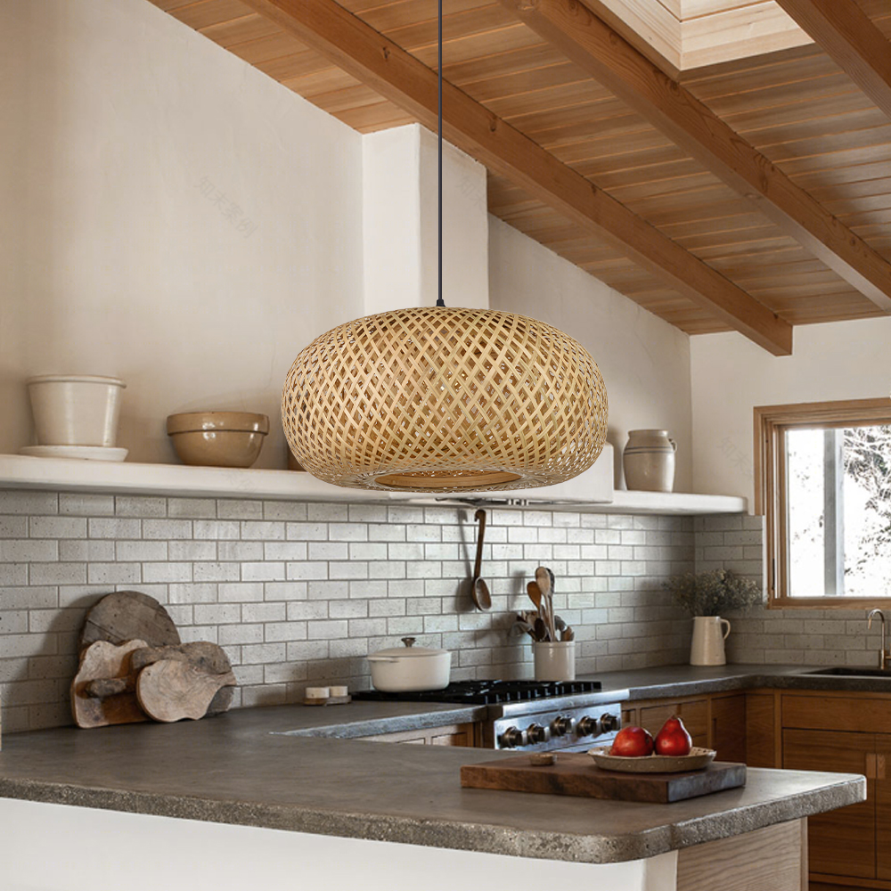 Japanese Dining Room Bamboo Pendant Lamp Handwoven lighting fixtures-Handwovenlamp