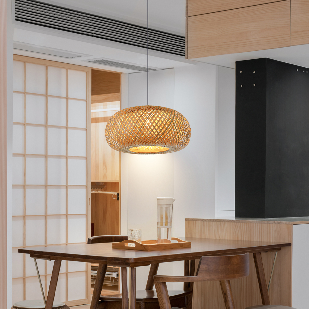 Japanese Dining Room Bamboo Pendant Lamp Handwoven lighting fixtures-Handwovenlamp