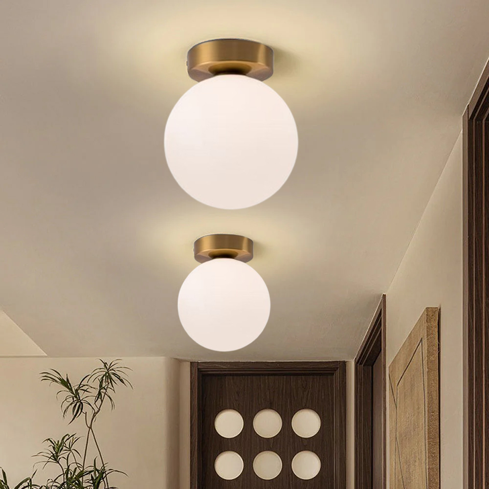 Nordic Entrance Corridor Brass Ceiling Lamp Minimalist Luxury Spherical Glass Lamp