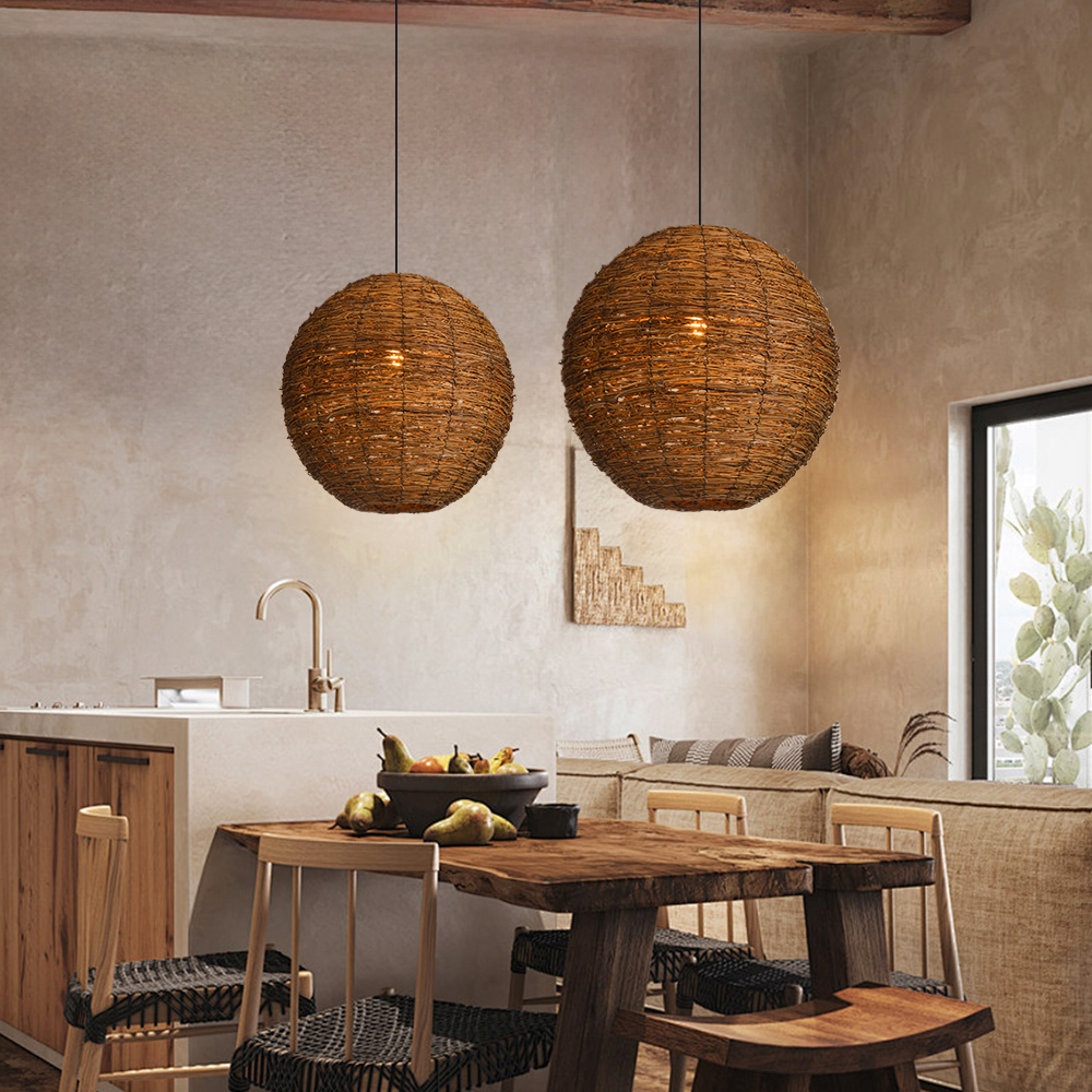 Wabi-sabi Dining Room Rattan Pendant Light Classical Zen Art Restaurant Hanging Lamp-Handwovenlamp