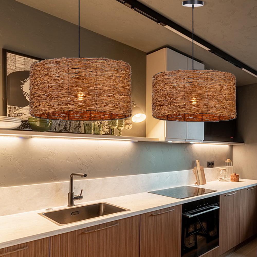 Homestay Zen Retro Rattan Pendant Imitation Bird's Nest Chandelier-Handwovenlamp