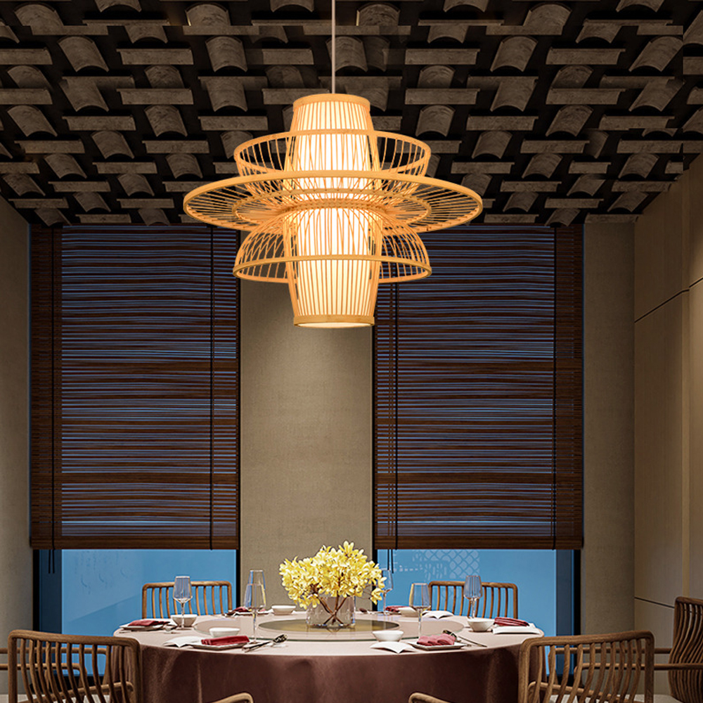 Japanese style simple lantern bamboo Pendant Light-Handwovenlamp