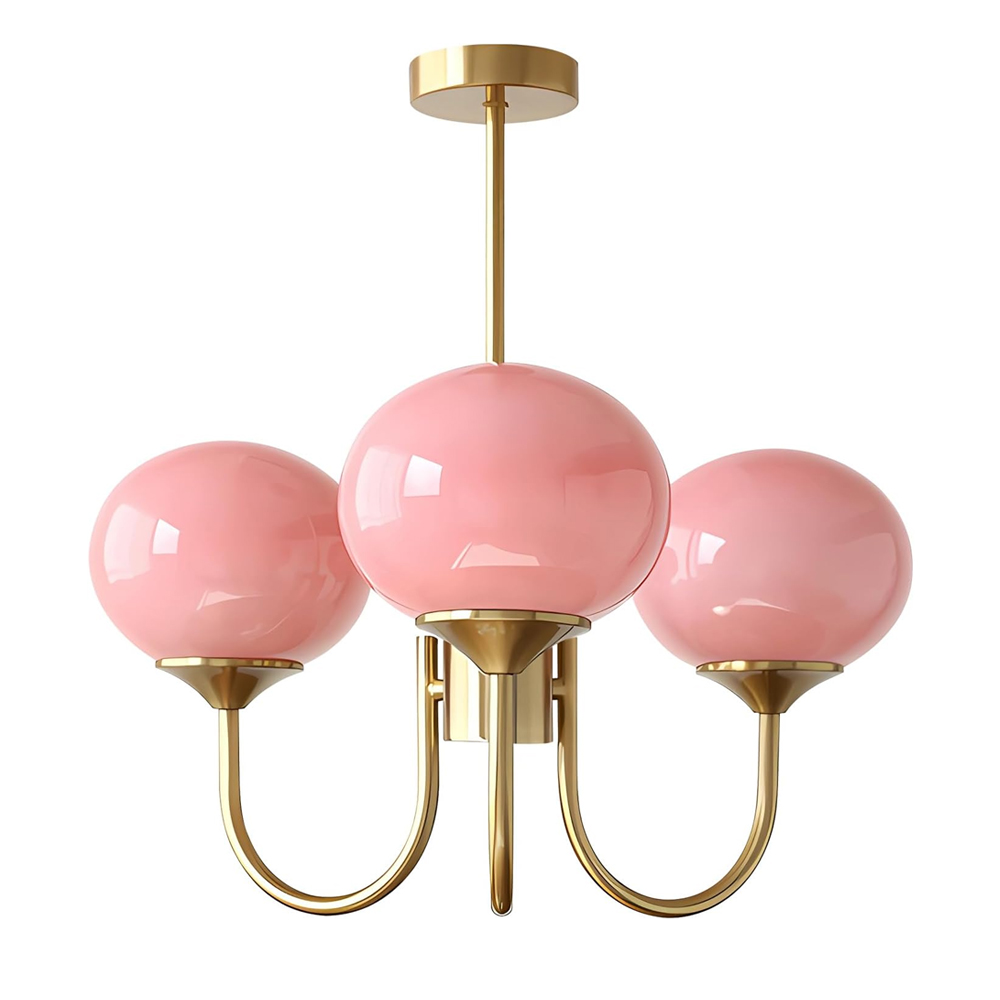 Modern 5-Light Globe Chandelier Light Fixture with Pink Smooth Glass Shade French Home Decor Glass Hanging Lamp-Handwovenlamp