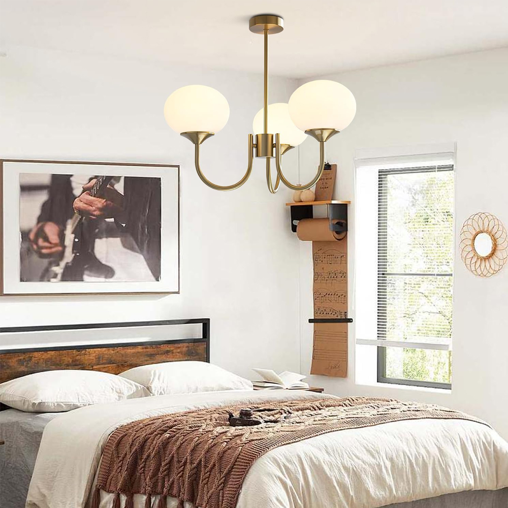 Modern 5-Light Globe Chandelier Light Fixture with Pink Smooth Glass Shade French Home Decor Glass Hanging Lamp-Handwovenlamp