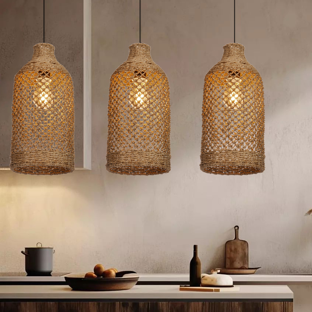 Handmade Rattan Seagrass Chandelier Light for Dining Room-Handwovenlamp