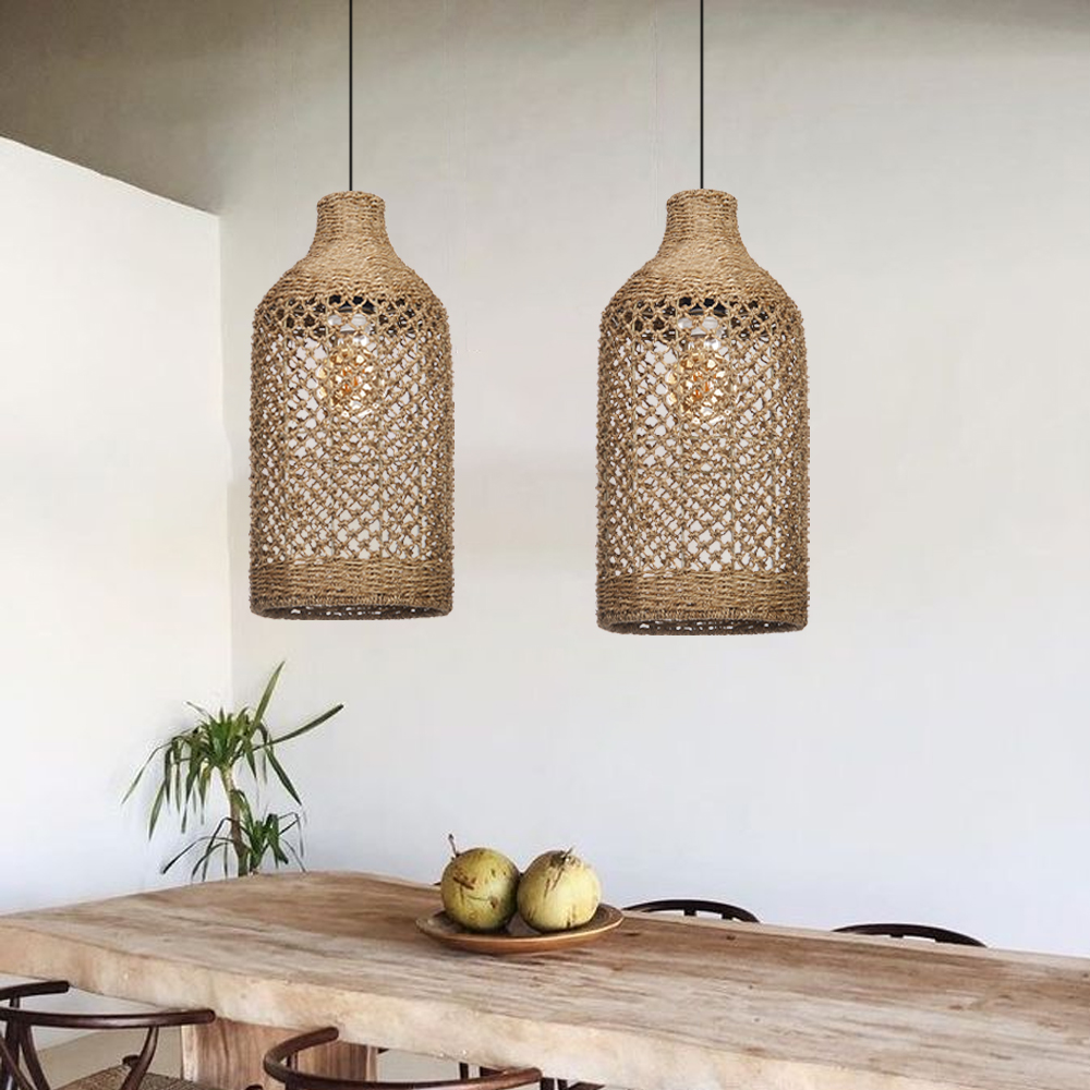 Wabi-sabi Living Room Seagrass Chandelier Retro B&B Decorative Pendant Lamp-Handwovenlamp