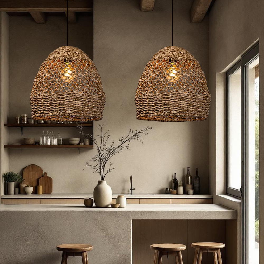 Natural Seagrass Lampshade Rattan Pendant Light Handmade Lamp Fixture-Handwovenlamp