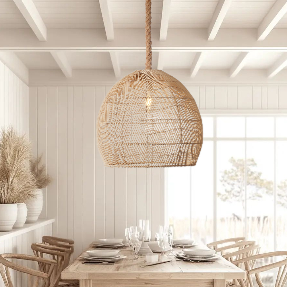 Rattan Light Fixture Coastal Boho Dining Room Chandelier Lamp