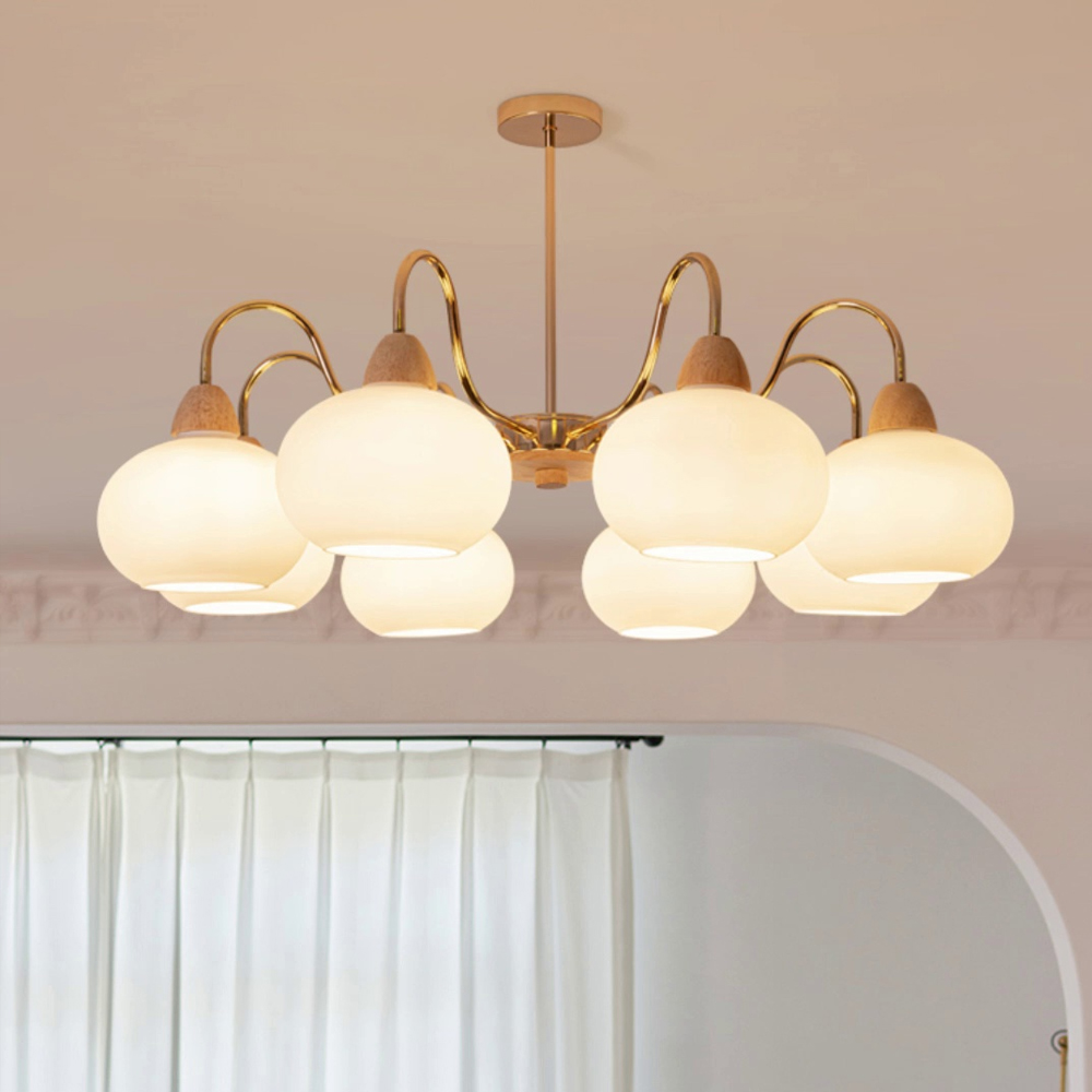 French Bauhaus Living Room Persimmon Glass Chandelier Retro Dining Room Lamps-Handwovenlamp