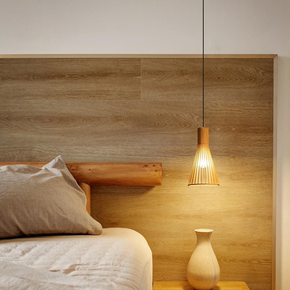 Japanese Classical Bedroom Bedside Wooden Small Pendant Light-Handwovenlamp