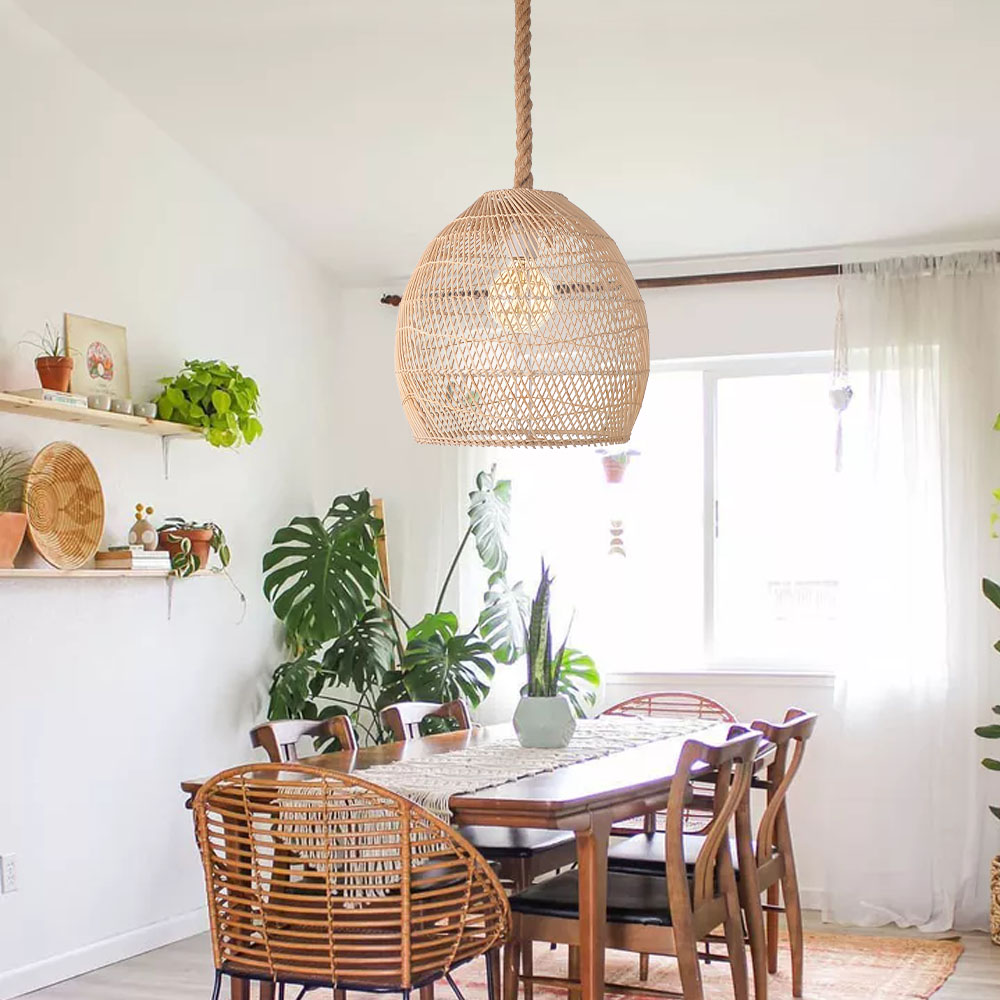Rattan Light Fixture Coastal Boho Dining Room Chandelier Lamp