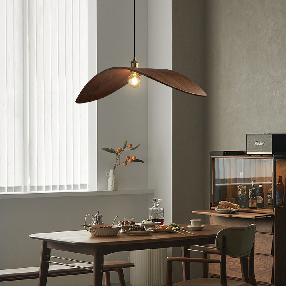 Wabi-Sabi Walnut Chandelier Leaf Shape Wooden Pendant Light-Handwovenlamp