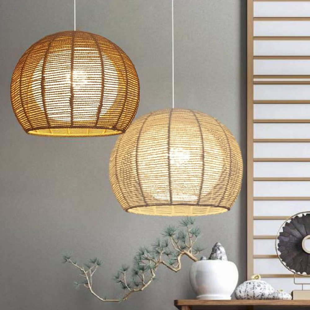 Nordic Hand-woven Rattan Pendant Light Balcony Tatami Hemp Rope Lamp-Handwovenlamp