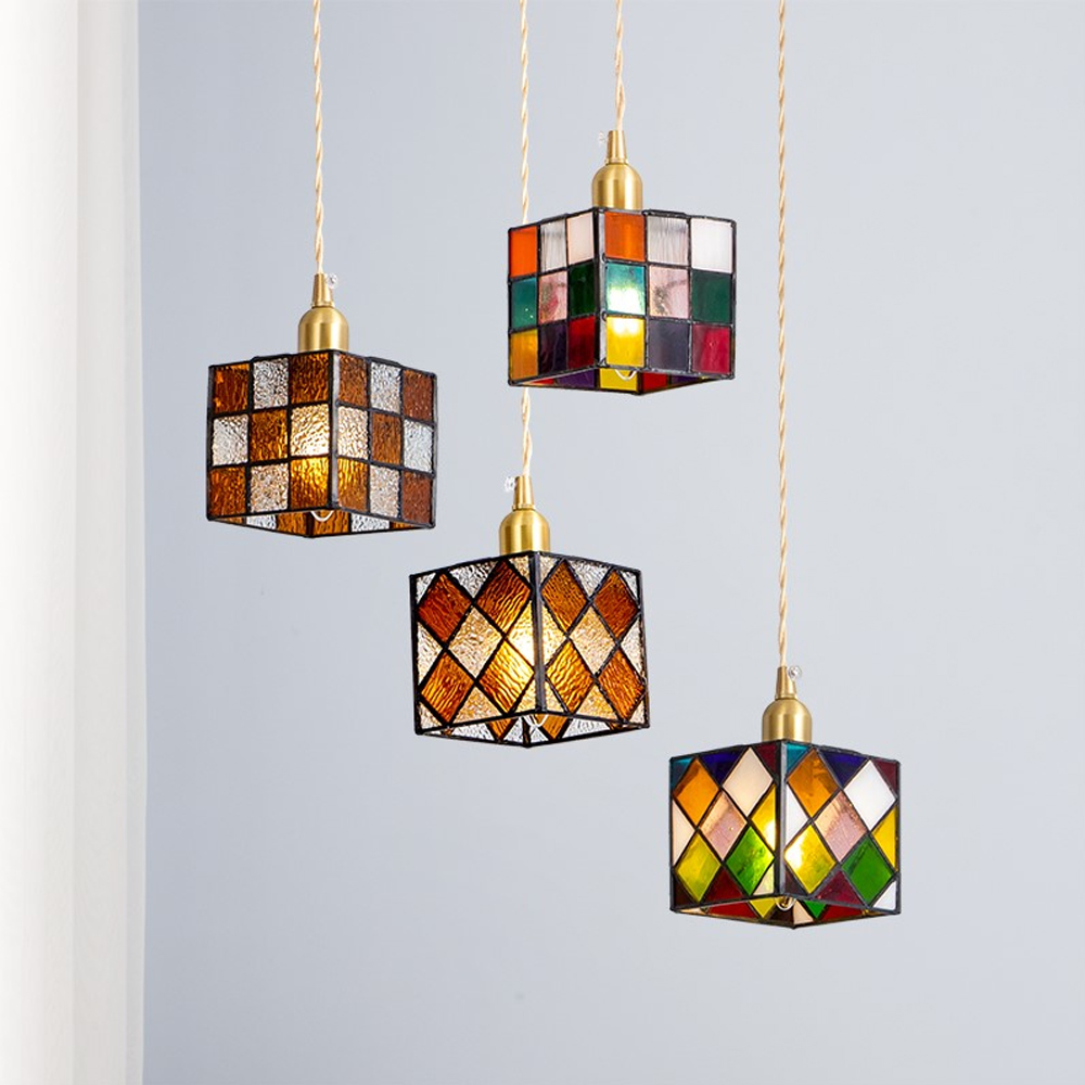Nordic Creative Rubik’s Cube Small Glass Chandelier For Kitchen Island-Handwovenlamp