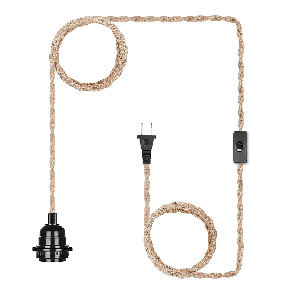 UL Listed Industrial Vintage Lamp Cord Rope DIY Pendant Light Kit with Switch Plug-Handwovenlamp