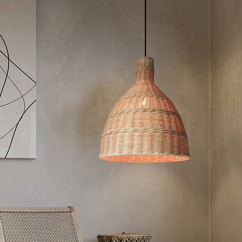 Wabi-sabi Retro Kitchen Island Rattan Chandelier Japanese Decorative Lamps-Handwovenlamp