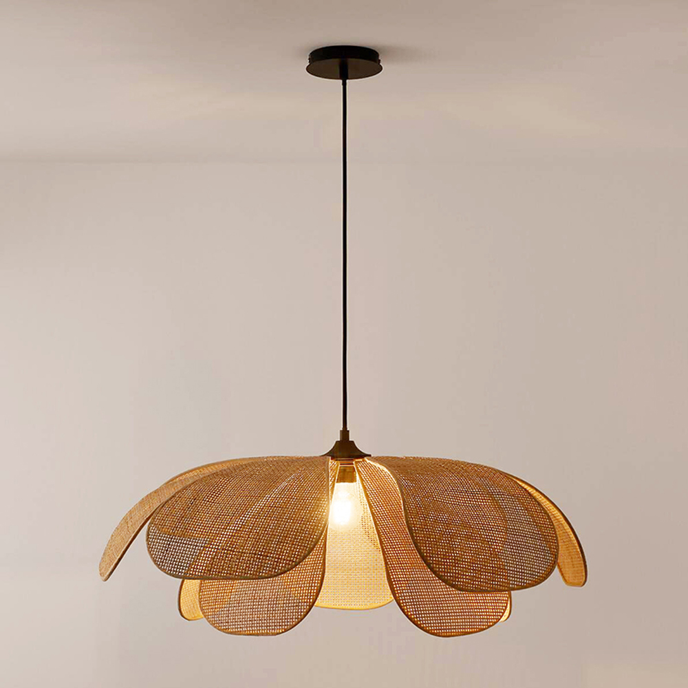 Wabi-Sabi Rattan Art Petal Creative Chandelier Hand-woven  Rattan Bamboo Pendant Light-Handwovenlamp